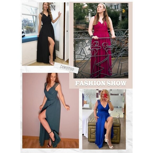 Women's Formal Dresses Green Wrap V-Neck Maxi Dresses - Picture 5 of 7